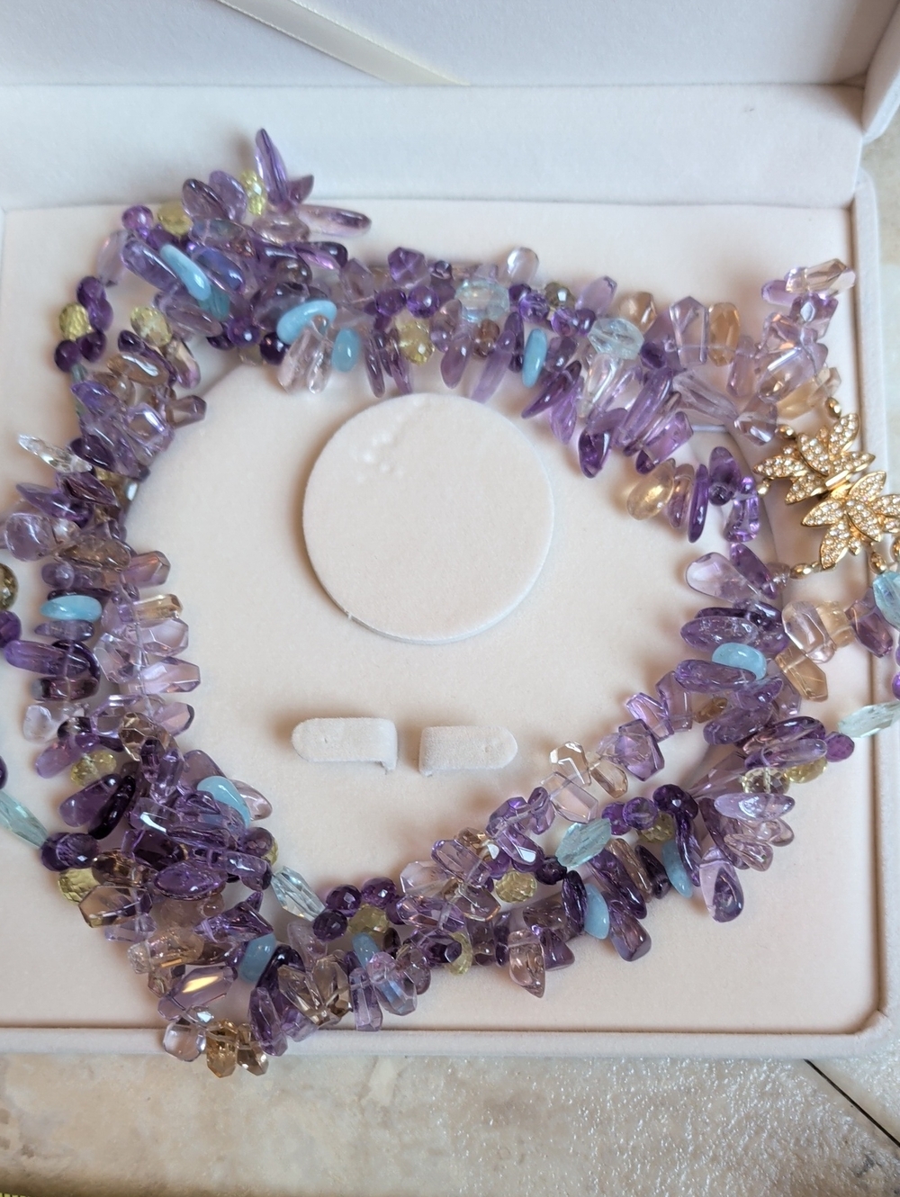Amethyst Citrine and Aqua Multi-Stone Cluster Necklace - Purple